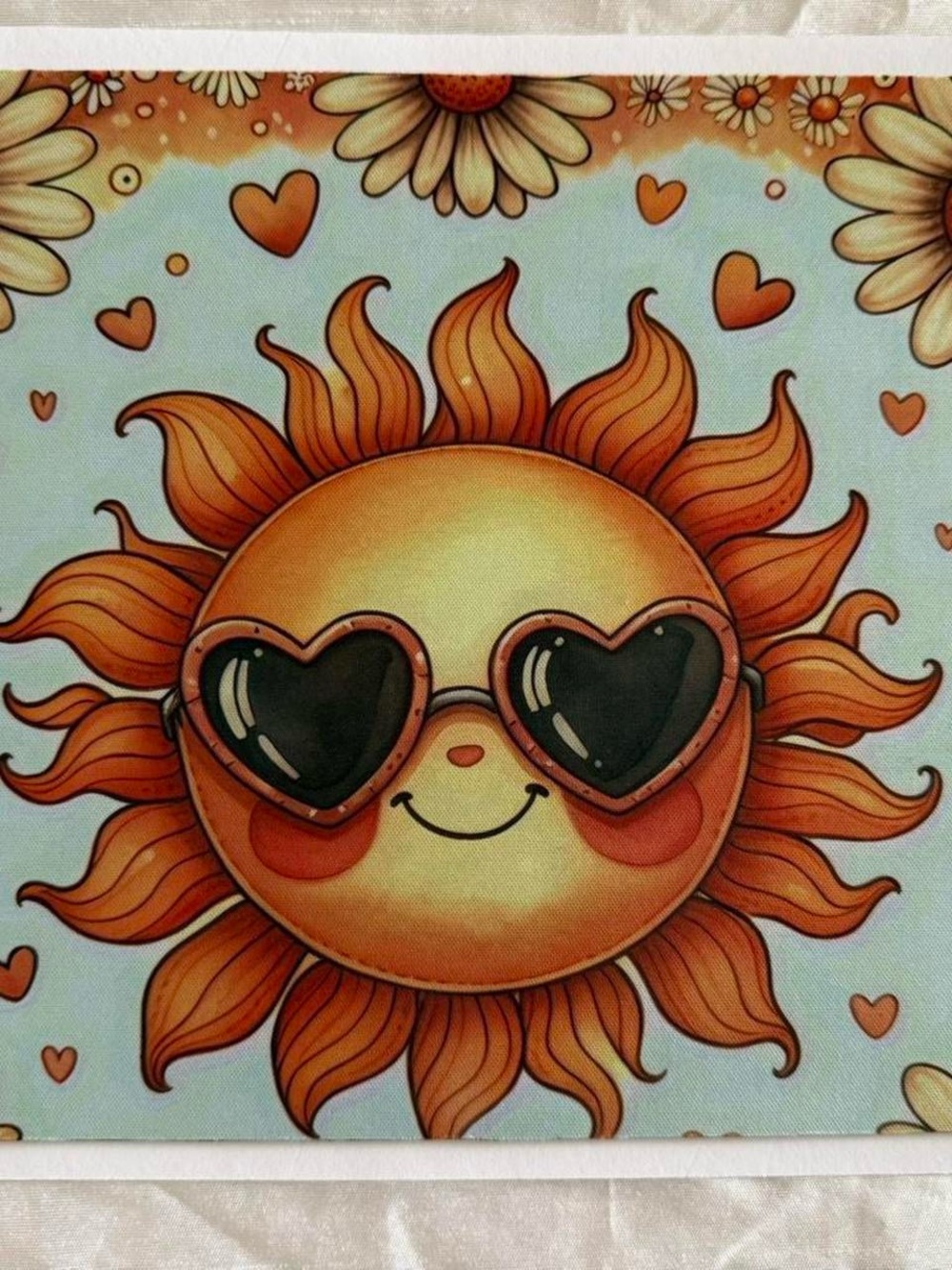 Smiling Sun Wall Art Print in Orange and Light Blue Mousepad